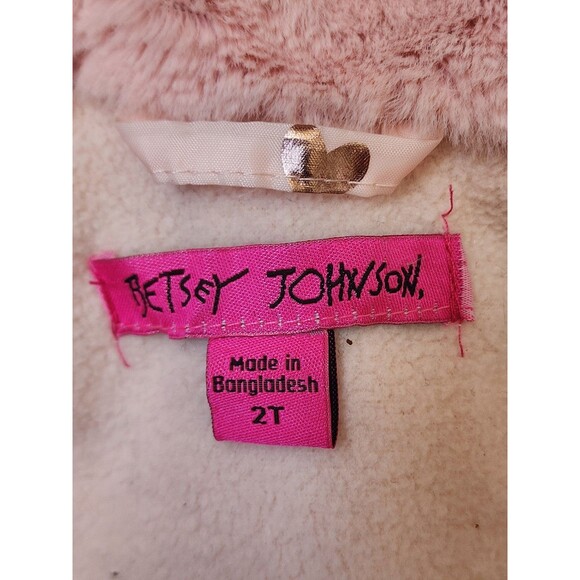 Betsy Johnson Girls Pink Coat Size 2T SUPER SOFT Hooded Pockets Faux Fur Hearts - Picture 7 of 9